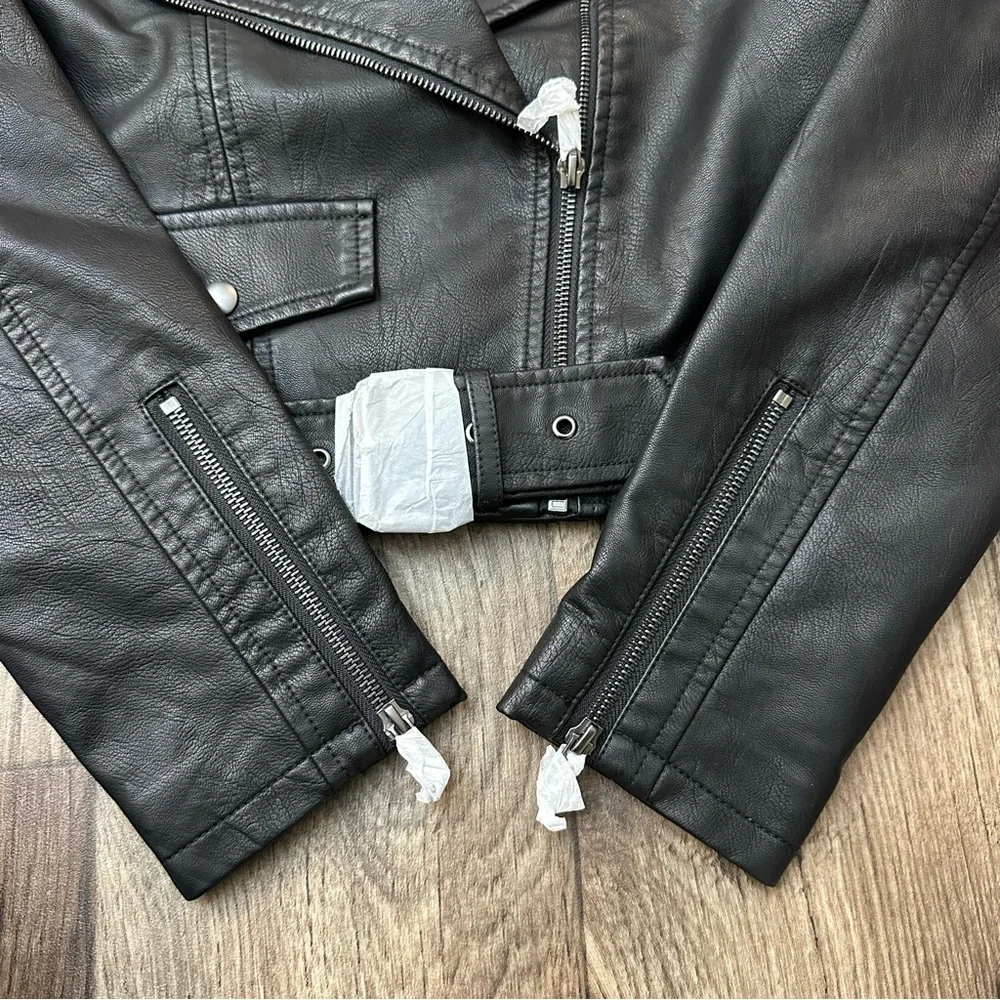 SALTWATER LUXE Isola Faux leather Moto Jacket Women's Black - Picture 5 of 8